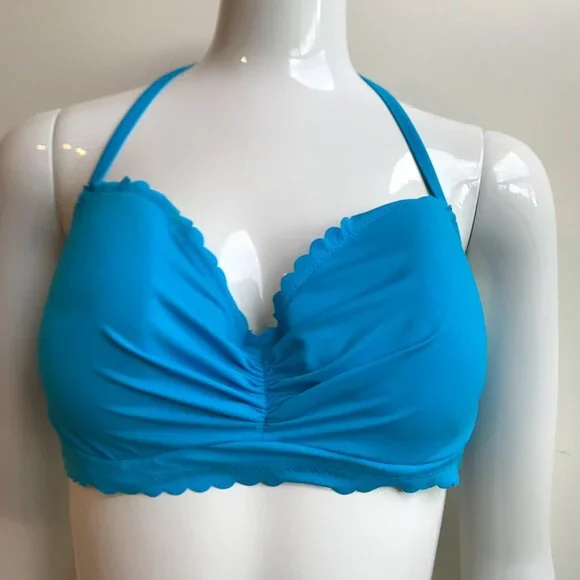 SunDazed 34 DD Bra cup solid turquoise blue underwire top set shirred ruffled - Picture 11 of 11